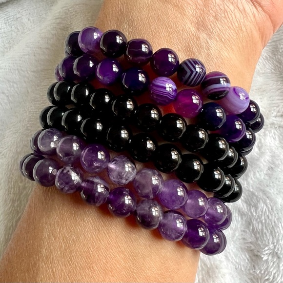 Jewelry - Amethyst, Onyx or Purple Agate Mala Bead Bracelet